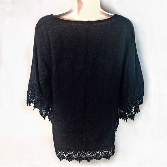 Black Linen Batwing Poncho Top Made in Italy Sz S/M - Picture 3 of 8